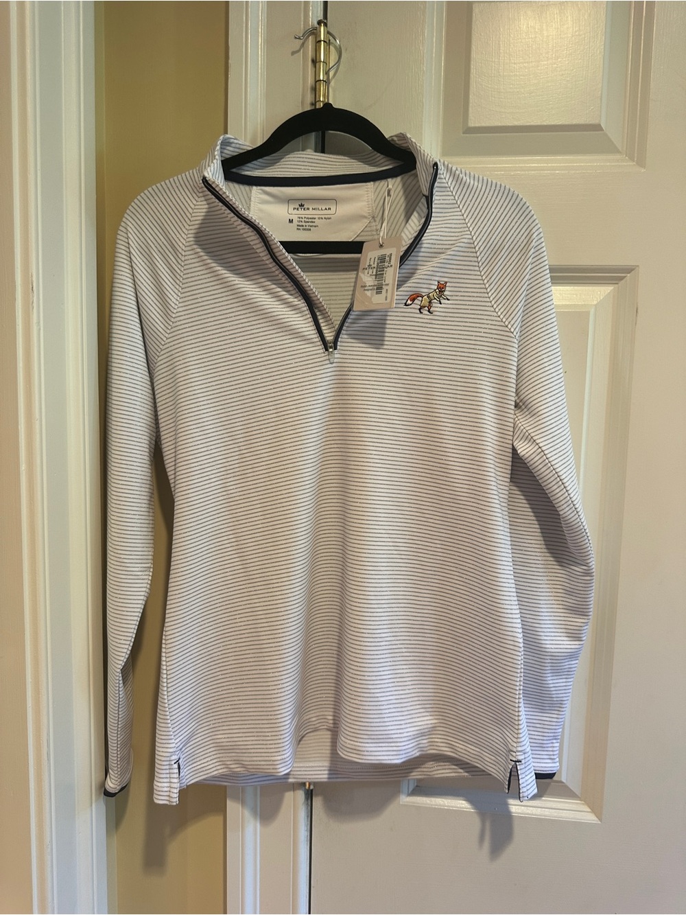 NWT Peter Millar Women M Fox Embroidered Striped 1/2 Zip Golf Pullover Shimmer